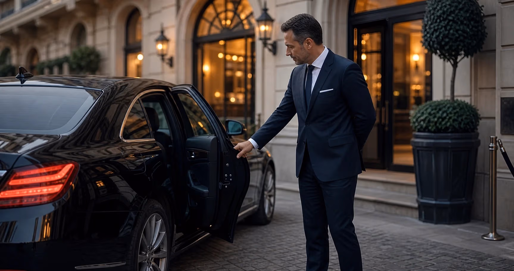 "Famiglia accolta accanto a un van Mercedes Benz con un unico referente che coordina il viaggio"
