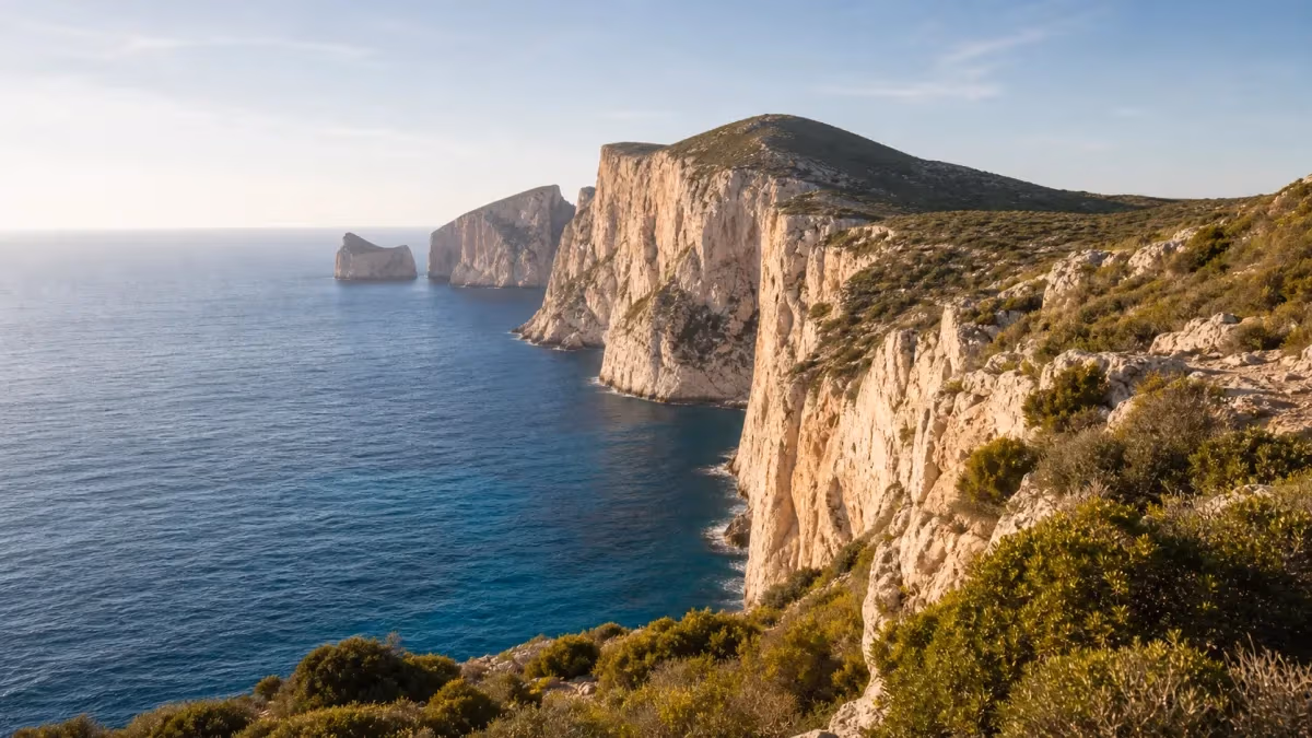 "La falesia di Capo Caccia sul mare presso Alghero nella Riviera del Corallo"